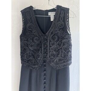 Kenar Dress Size 6 Little Black Dress Maxi Center Spilt Vest Look